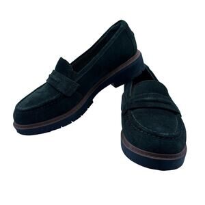 Clarks Ultimate Comfort Block Heel Loafers Forest Green SZ 6.5 Suede Academia